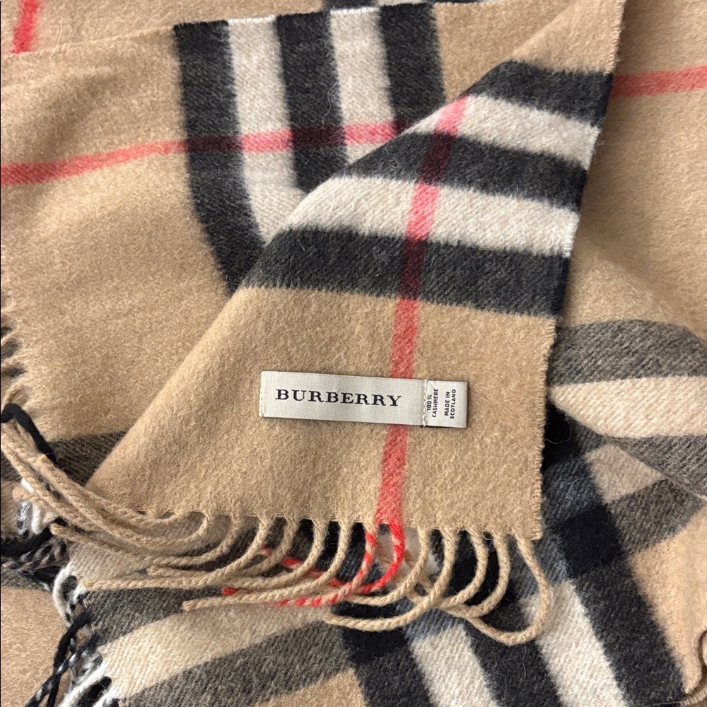Burberry Tan and Black Checkered Scarf